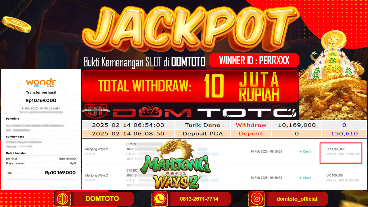 JACKPOT SLOT MAHJONG WAYS 2 14 FEBRUARI 2025
